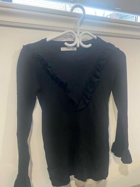 Black Ruffle Detail Long Sleeve Sweater